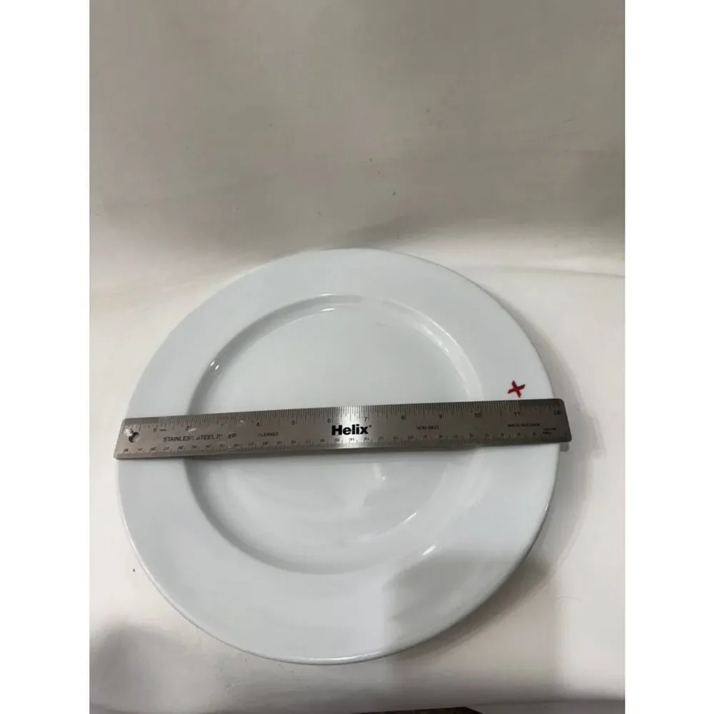Fortessa  Eschenbach 1998 Classic 12 In White Ceramic Dinner Plate Red X Accent